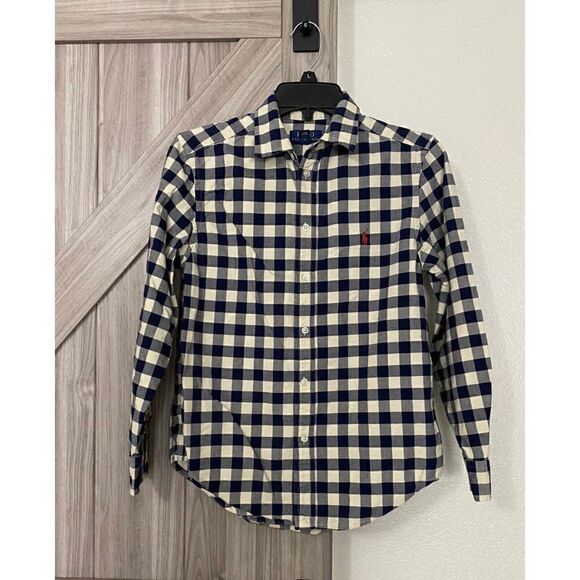 Polo Ralph Lauren blue and cream checked button up boys - Picture 1 of 5